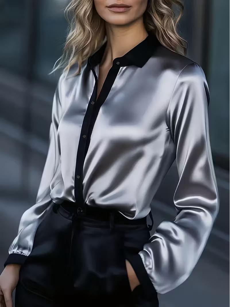 

2026 Spring Women s European & American Soft Silk Long-Sleeved Shirt - New Exclusive Top 2XL сірий колір