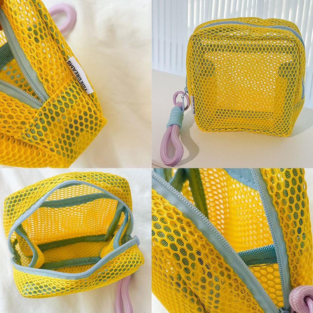 Dopaminfarbenes quadratisches Kosmetiktäschchen Mini-Make-up-Tasche Polyester Mehrfachfach-Organizer Knitterarm Reiseutensilien