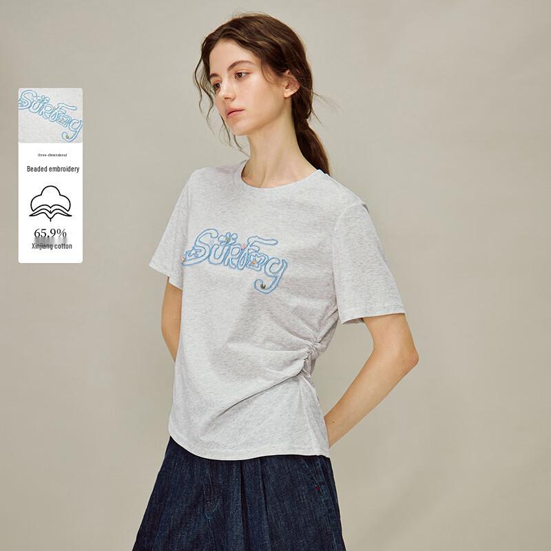 INMAN Women s Embroidered Asymmetric Short Sleeve Top L