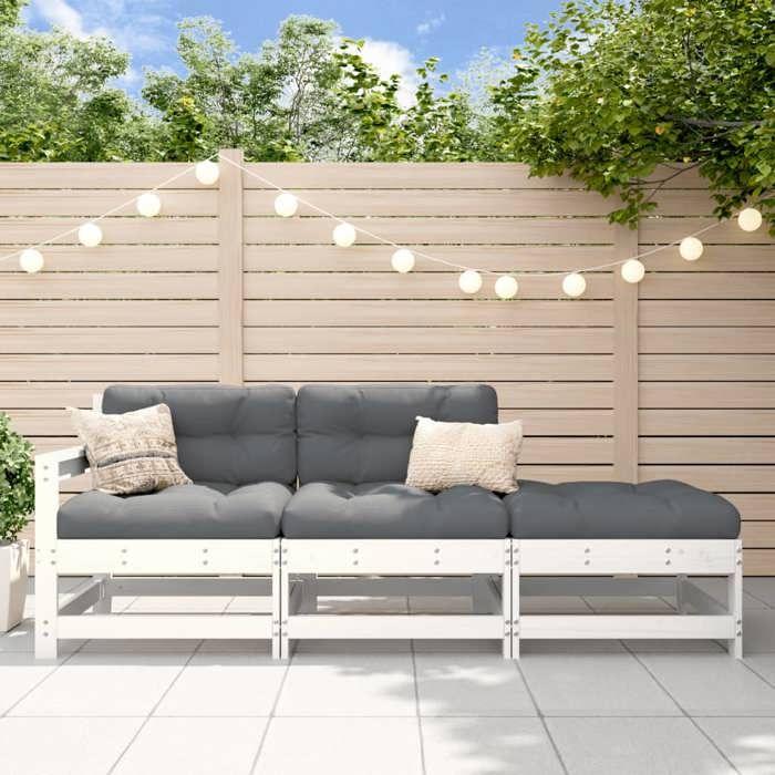 VidaXL Salon de Jardin 3 pcs, Canapés avec Repose-pieds, Sièges avec Dossier et Accoudoir, Meubles de Terrasse Patio, Blanc 825521