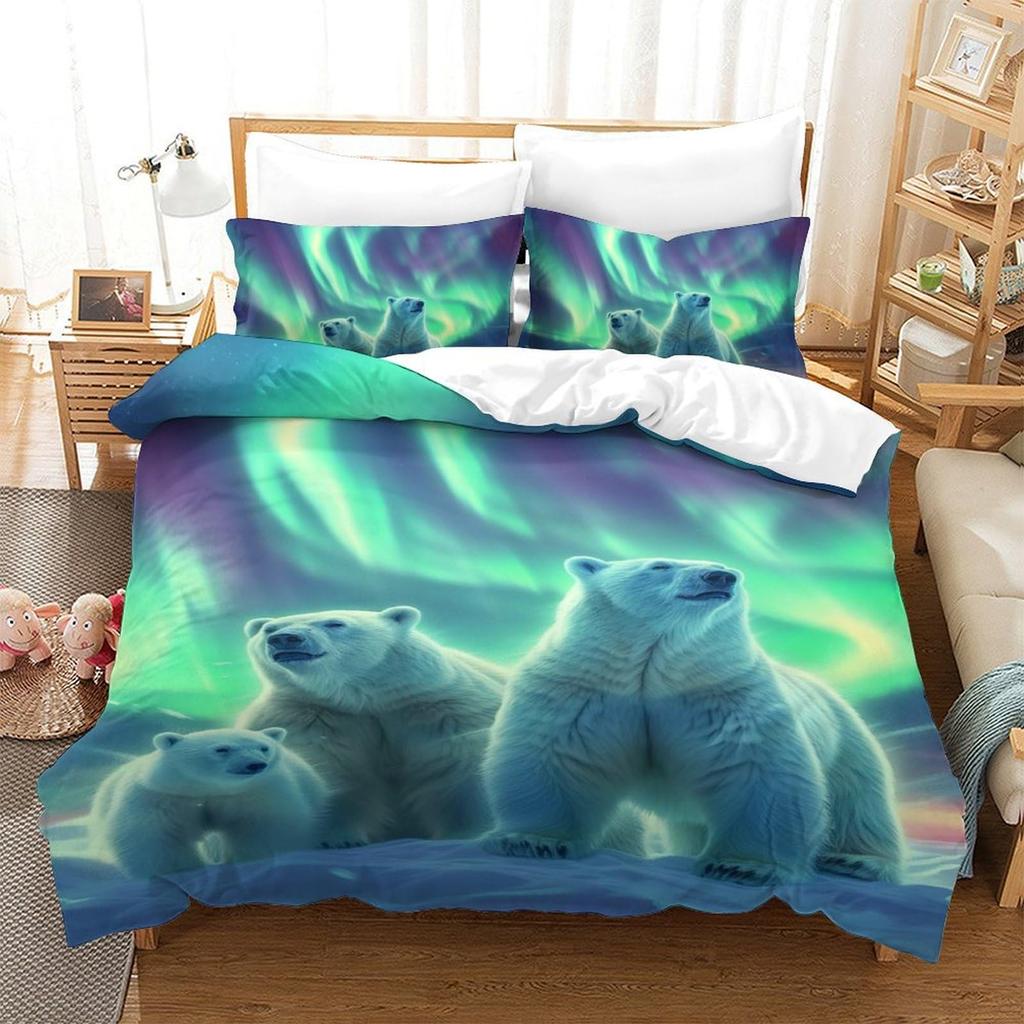 Aurora Borealis Polyesterová sada povlaku na přikrývku Strom pod magnetickým polem přírody s obrázkem krajiny se severní polární září Velikost King