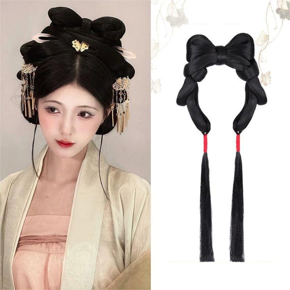 

Древние костюмы ханьфу парик повязка на голову китайский стиль ханьфу косплей накладки на волосы античный бант пучок для женщин 2