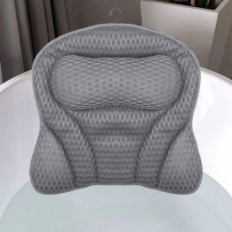 1Pc Non-slip Luxury Polyester Fiber Waterproof Bath Pillow Solid Color Cushion Home Spa Bathtub Headrest