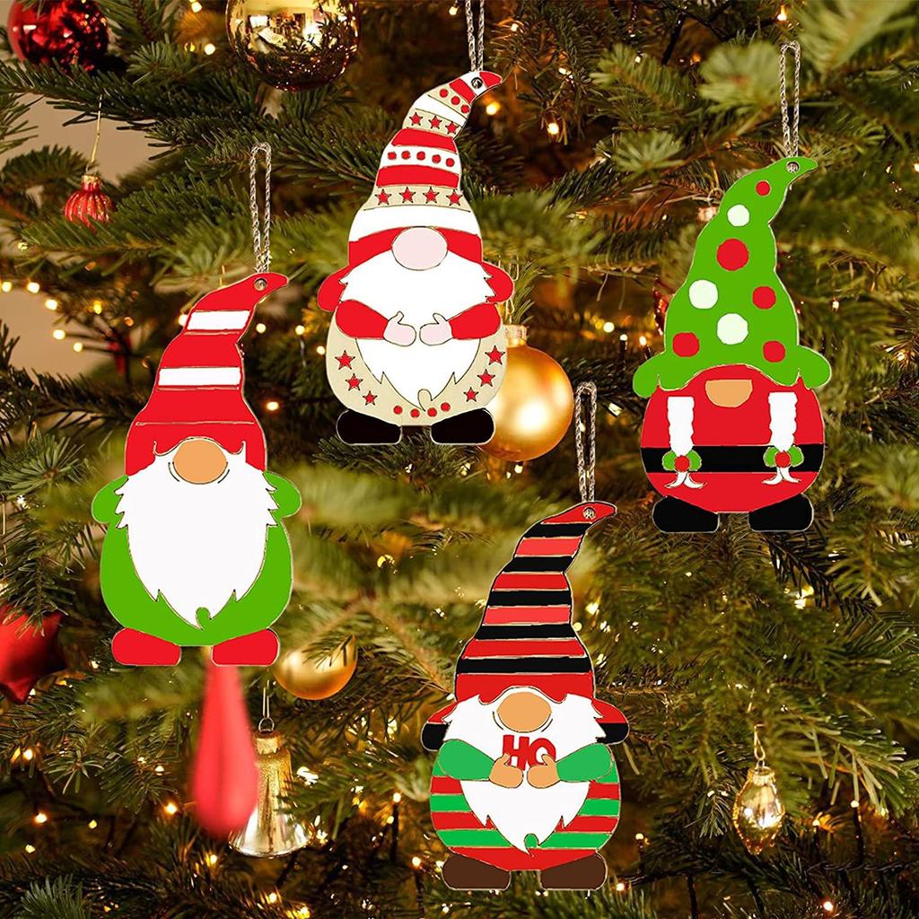 1Set/8Pcs Unfinished Christmas Decorations Wooden Dwarf Elf Hanging Ornament Christmas Tree DIY Painting Graffiti Kids Toy Gifts