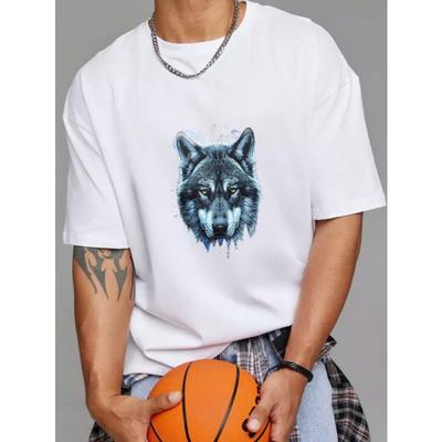 Wolf Head Graphic T Shirt White Wolf Print Casual Wear for Men and Women Outdoor Adventure Streetwear Fashion Top