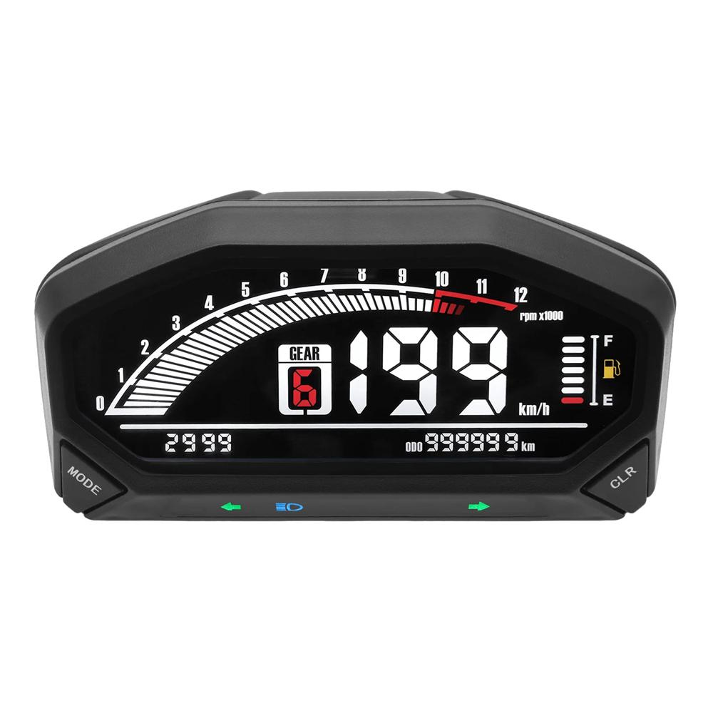 Universelles Motorrad Digitaler Kilometerzähler LCD Tacho Armaturenbrett Messgerät Drehzahlmesser