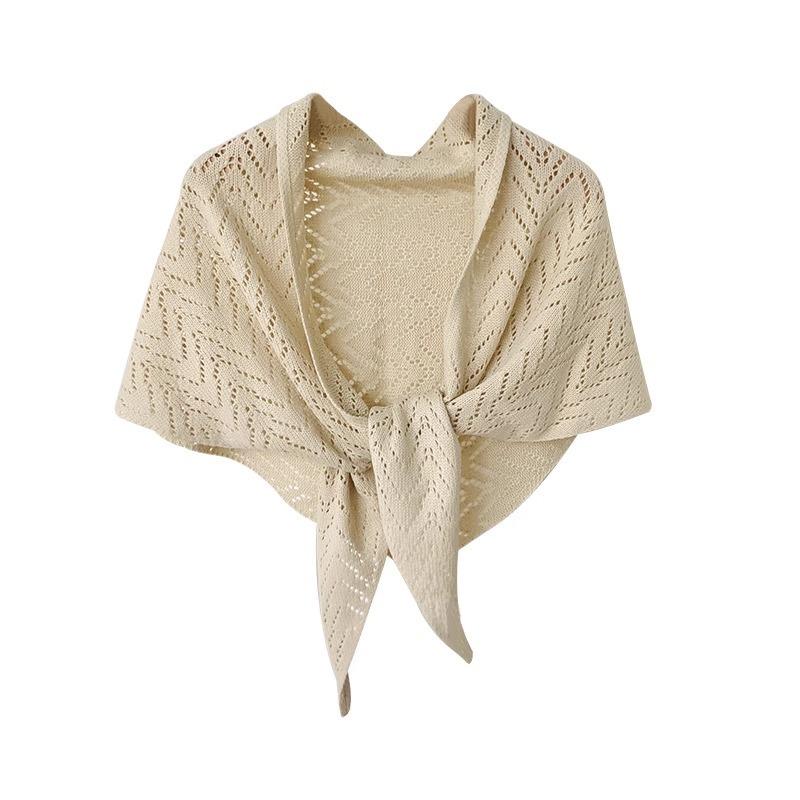 Korean Japanese Style Solid Striped Hollow Large Triangle Scarf For Women