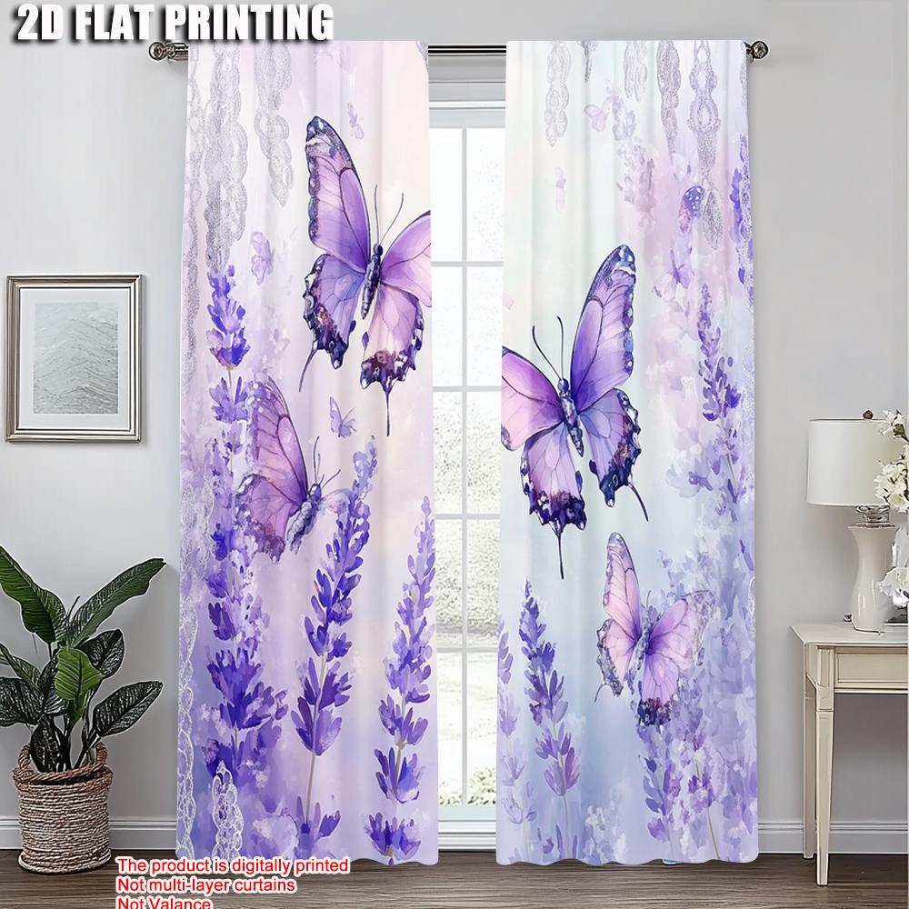 2pcs   Print Curtains  print Lavender Dreamy Purple Butterfly Polyester (without rod) Stuff Clearance Use for Living Room