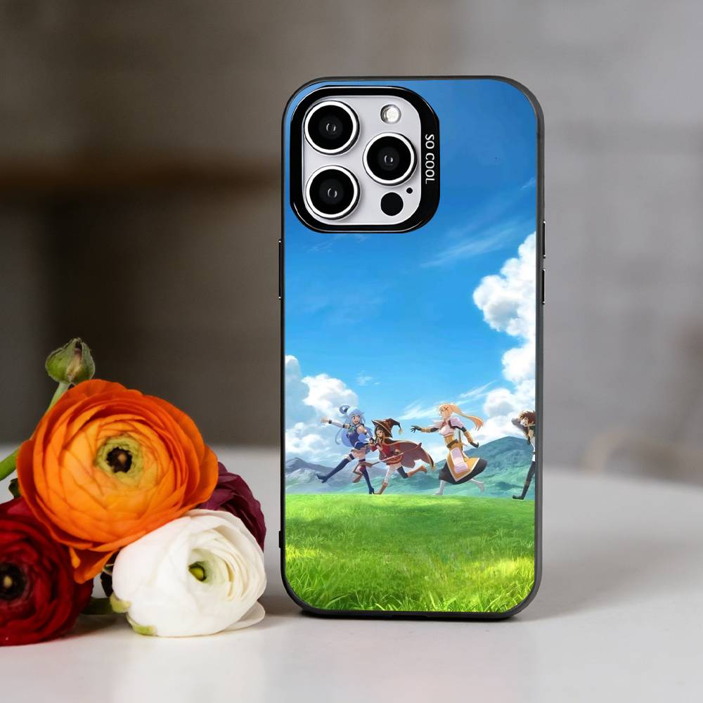 Anime K-Konosuba Phone Case For iPhone 17,16,15,14,13,12,11 Plus,Pro Max,XS,Colorful Silver Phone case Funda Cover iPhone16