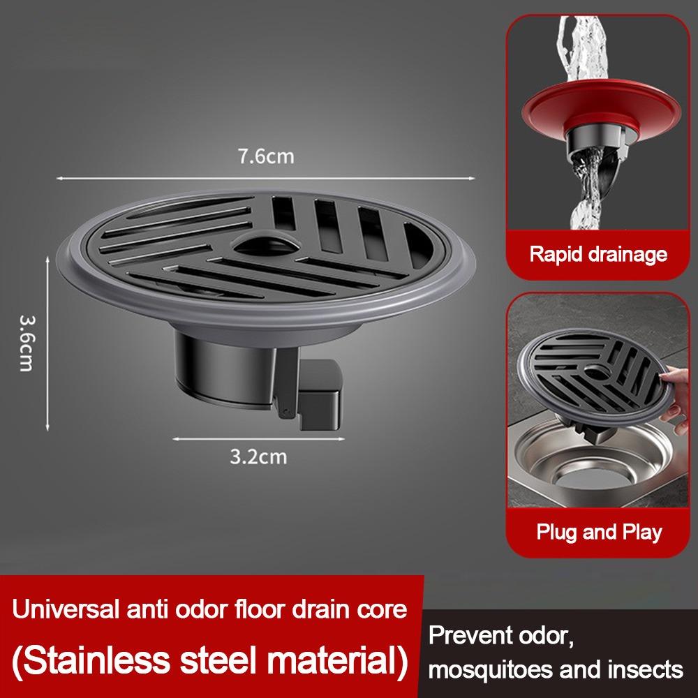 

Stainless Steel Shower Floor Drain with Grid Grate Cover Anti-odor Sink Strainer Insectproof Round Fast Drainage Floor Drain
