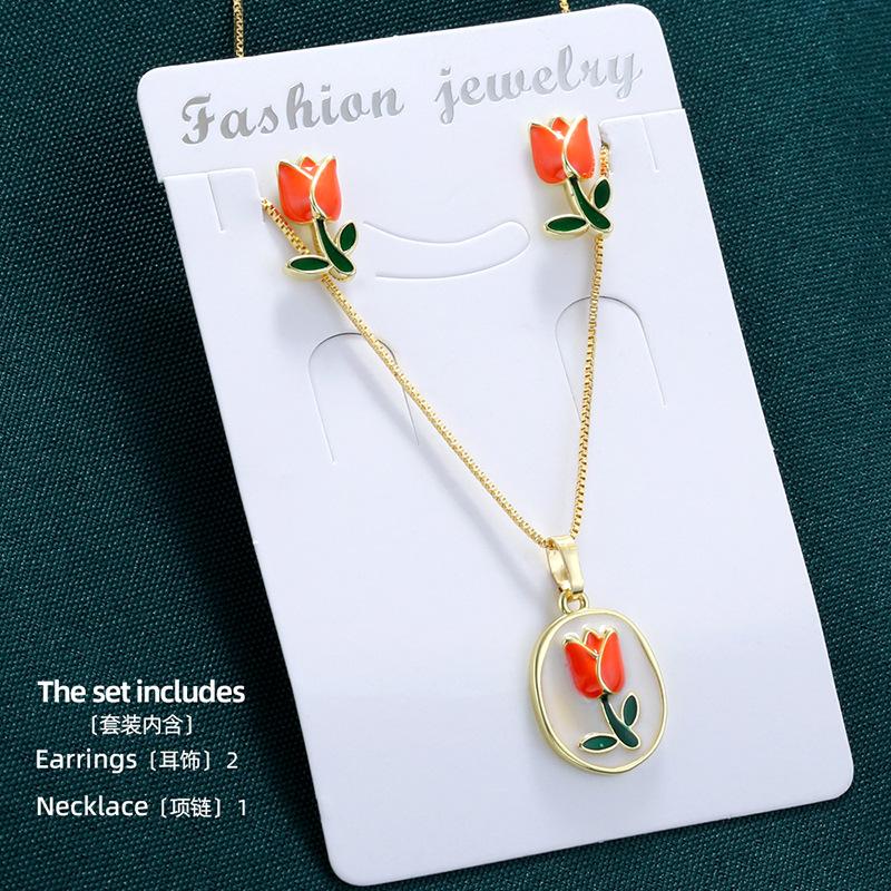 

Свежие и милые серьги-гвоздики в виде тюльпанов, ожерелье, женский набор ювелирных изделий из лепестков цветов
