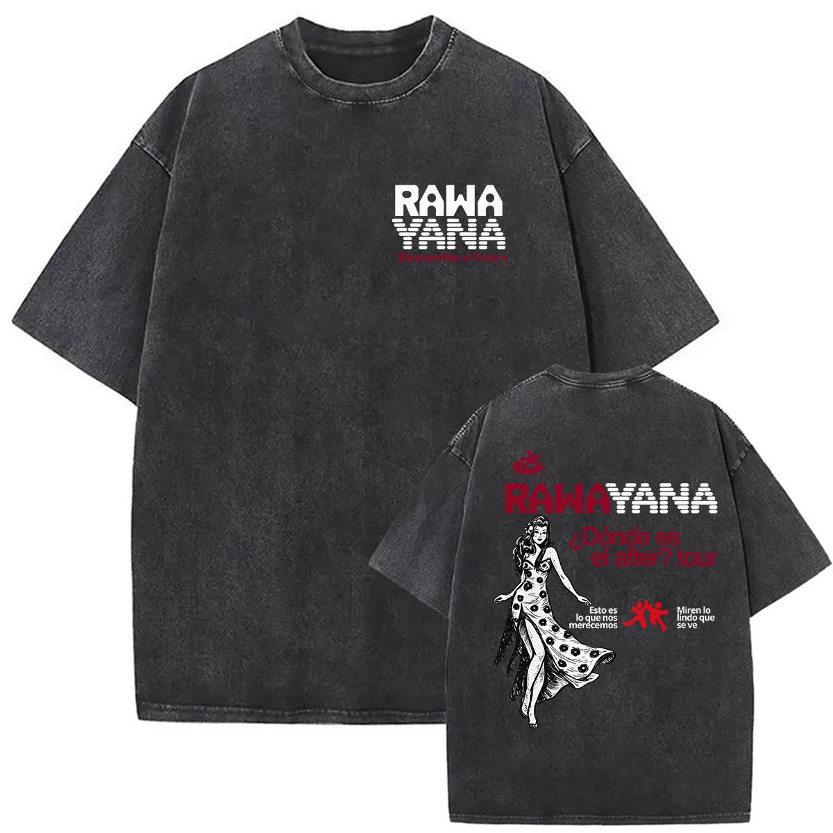 Vintage Washed Rawayana ?Donde Es El After? Album 2026 Print T-Shirt Men Women Hip Hop Pop Music Short Sleeve T Shirt Streetwear S разноцветный