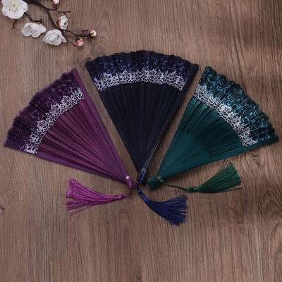 Small Folding Folding Fan With Tassel Change Color Dance Fan Silk Cloth Bamboo Home Decor