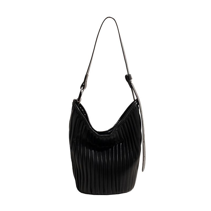 Urban Minimalist Style Pu Large Soft Leather Wrinkle Bucket Bag Purse For Women чёрный