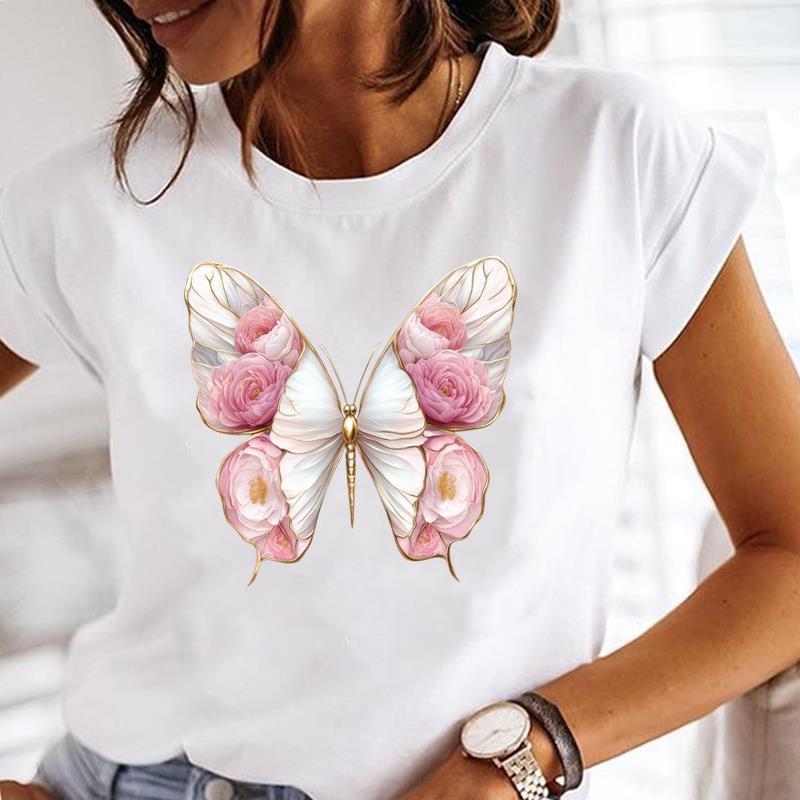 (Asian Size) sweet butterfly 90s Women Tee Clothing Casual T Shirt Fashion Lady Female Top Printed Graphic Short Sleeve T-shirts