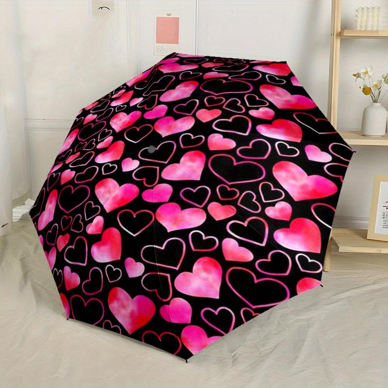 

1pc Automatic Open/Close Umbrella with 8-Rib Windproof Design & Heart Print - & Black Heart Pattern with Heart Cutouts, Compa (as the picture,Iron&8K)