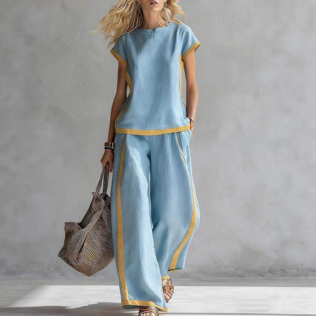 2026 Amazon Spring and Summer Europe and America Cross-border Women's Shirt Top Pants Fashion Casual Pants Women's Two-piece Set