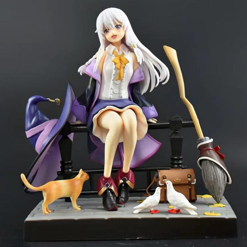 Anime Gray Witch Girl Figure Pvc Abs Material With Scene Base Boxed Collectible Model Desktop Decoration Ornament Gift For Anime