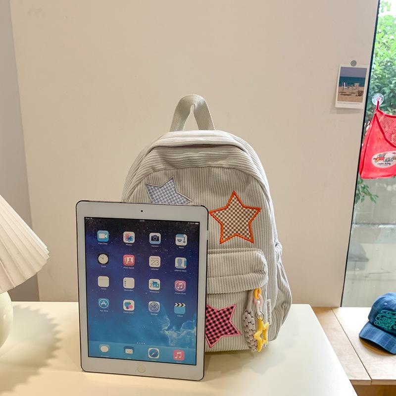 Zaino in velluto a coste, grande capacità, zaino, borsa da scuola, studente delle superiori, studente delle medie, borsa tesoro, piccolo, fresco, tinta unita