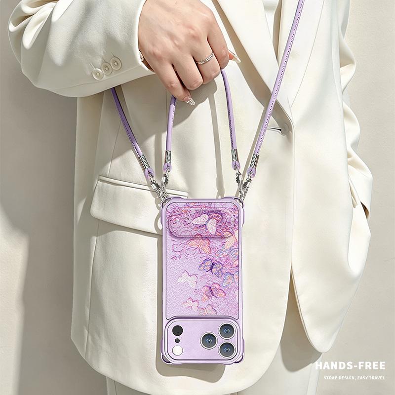 Color butterfly for iphone17promax iPhone case 15 Four corners lanyard 16 bracket 14 Crossbody 13