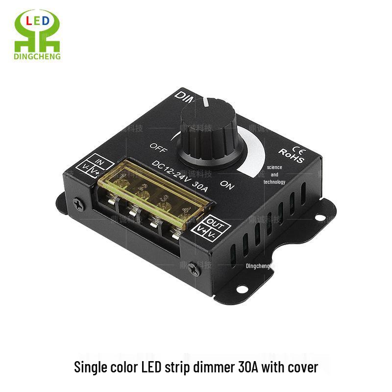 Single Color Stepless LED Strip Dimmer with Rotary Knob - Compatible with 12V/24V, 30A
