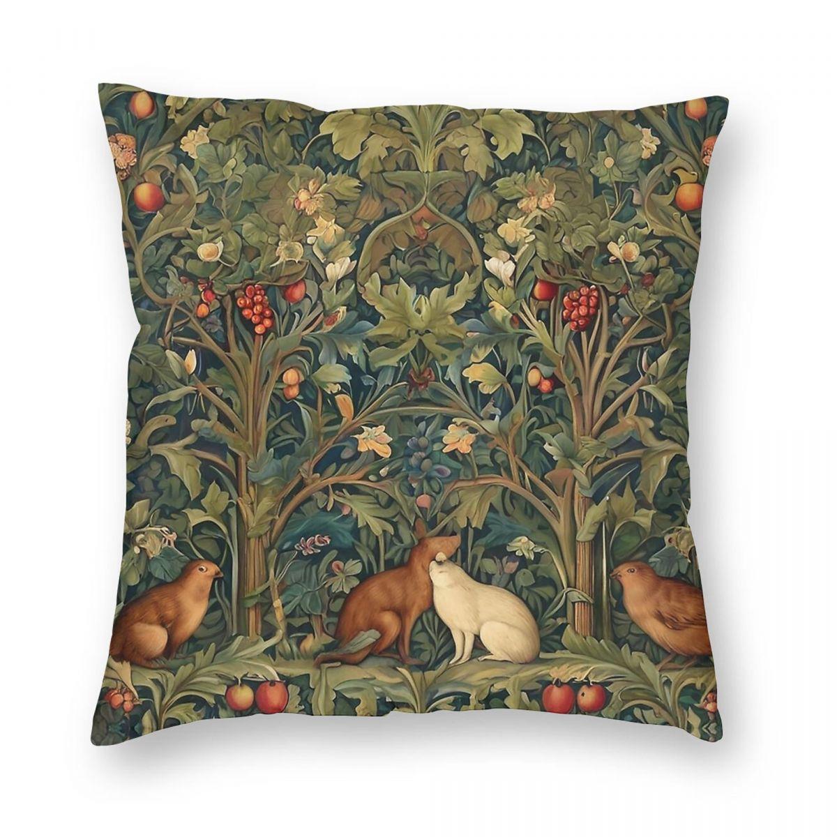 Into The Forest William Morris Kissenbezug Polyester Leinen Samt Kreativ Reißverschluss Dekorative Kissenhülle Sofakissenbezug Linen 40*40(CM)-1Pcs
