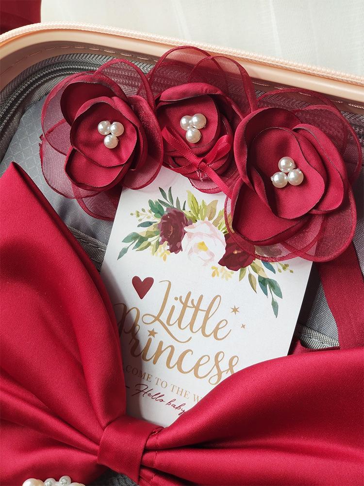 Baby Girl Red Lace Rose Dress - First Birthday Princess Outfit with Gift Box