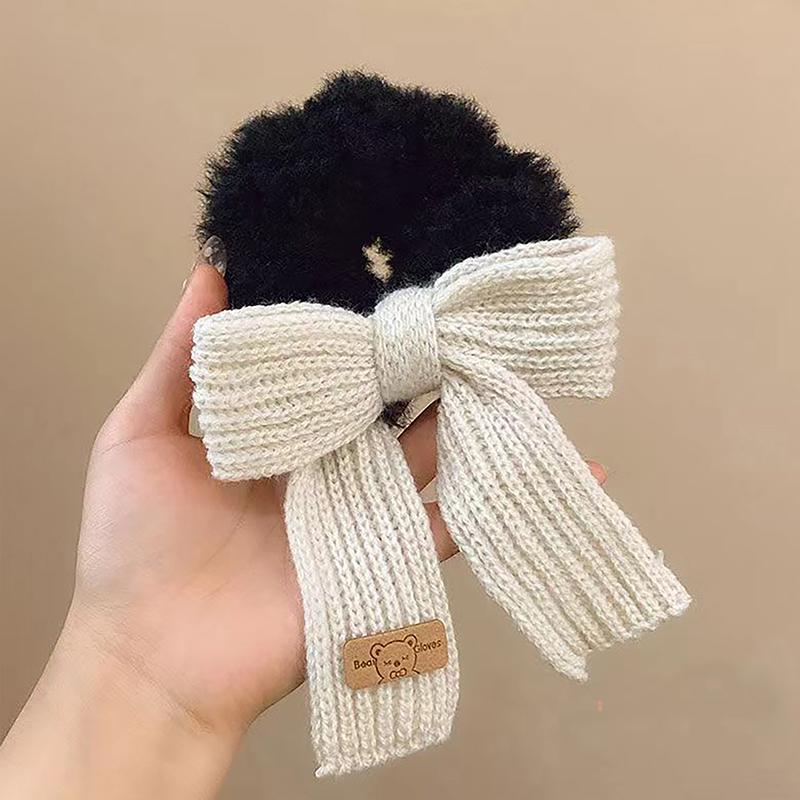 Cute Bow Rubber Band Lamb Wool Bowel Hair Rings Knitted Wool Plush Ponytail Hair Tie Headwear Scrunchies Girls Hair Accessories