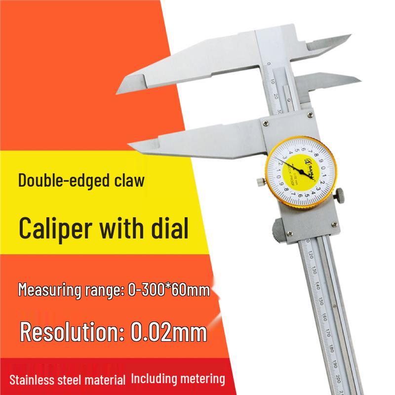Sanlu High Precision Large Range Dial Caliper, Stainless Steel, Long-Jaw, 0-300/500/600mm, 0.02mm Accuracy