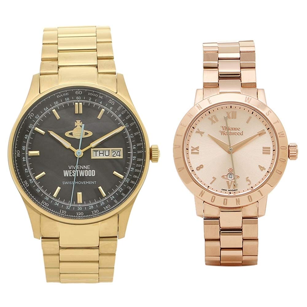 Vivienne Westwood Pair Watch Storage Stainless Rose VV207BKGDVV152RSRS Box, Steel, Gold, Gold, [Used]