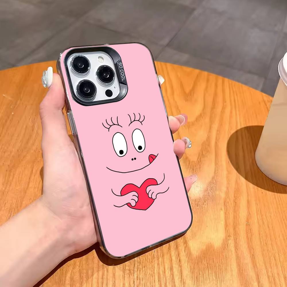 Cute Cartoon B-BarbapapaS Phone Case For iPhone17,16,15,14,13,12,11,Pro,MAX Gray Matte Silicone Black Cover
