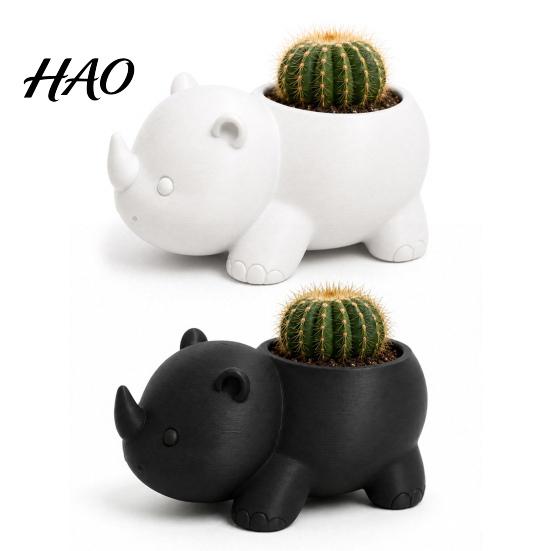 Schreibtisch-Pflanzenbehälter Niedlicher Nashorn-Pflanztopf, 3D-gedruckter Nashorn-Blumentopf, Kleiner dekorativer Tier-Pflanztopf für Sukkulenten, Kakteen, Zimmerpflanzen