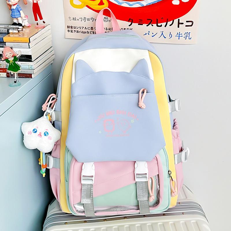Schoolbag new high-value college style fresh and sweet contrasting color splicing backpack junior high school students lightweight large-capacity 