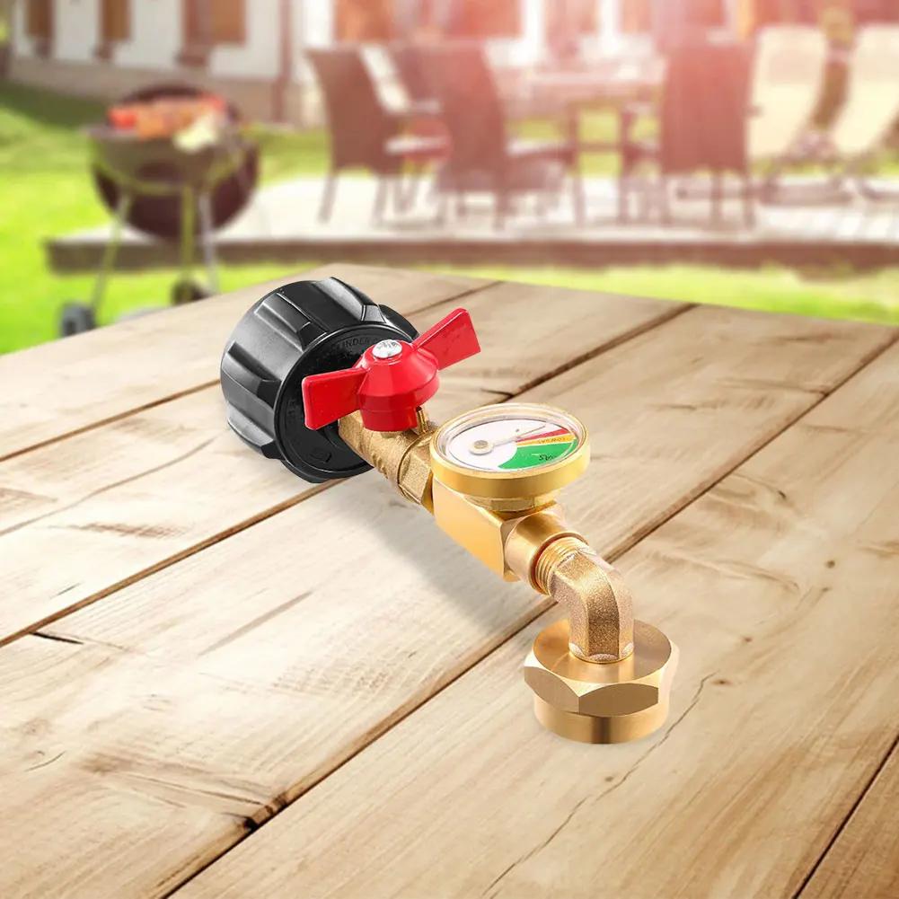 QCC1 Propane Refill Elbow Adapter with Valve and Gauge Propane Refill Pressure Adapter for Camping Grill 1LB Bottle Refilled