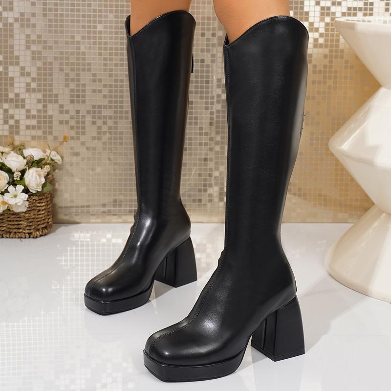 Fashion 2025 New Knee High Boots Women Square Heels Casual Winter Long Boot Shoes Ladies Designer Square Toe Zipper Fashion Knight Boots