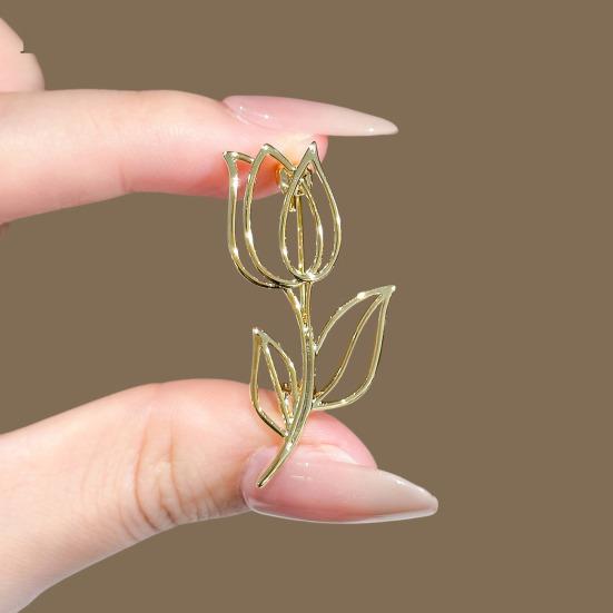 Brooch Hollow Tulip Design Anti-Wear Lapel Pin Sweaters Collars Hats Bags Coats Scarves Badge Versatile Accessory
