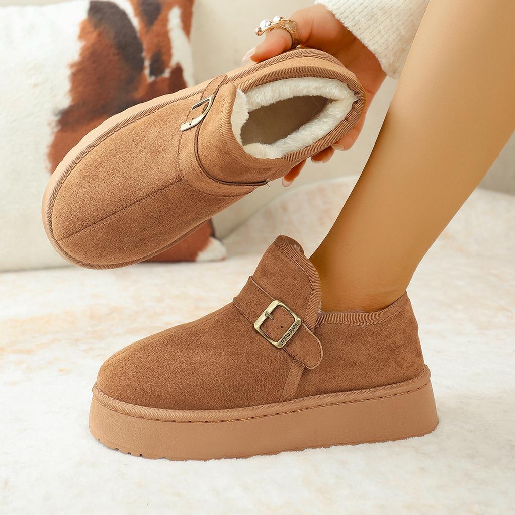 Fashion Faux Suede Platform Snow Boots 2025 Women Winter Thicken Plush Ankle Booties Mujer Non Slip Thick Sole Cotton Padded Shoes 43