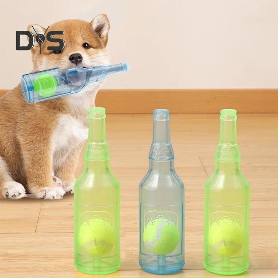 Water Bottle Dog Toy Squeaky Dog Chew Toys for Aggressive Chewers Interactive Plastic Water Bottle with Tennis Ball for Dogs