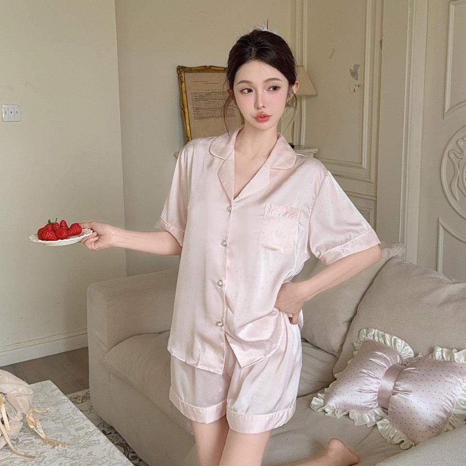 Summer New Short-sleeved Shorts Pajamas Women's Ice Silk Sweet Girl Cat Suit Loungewear Simple Imitation Silk Pajamas