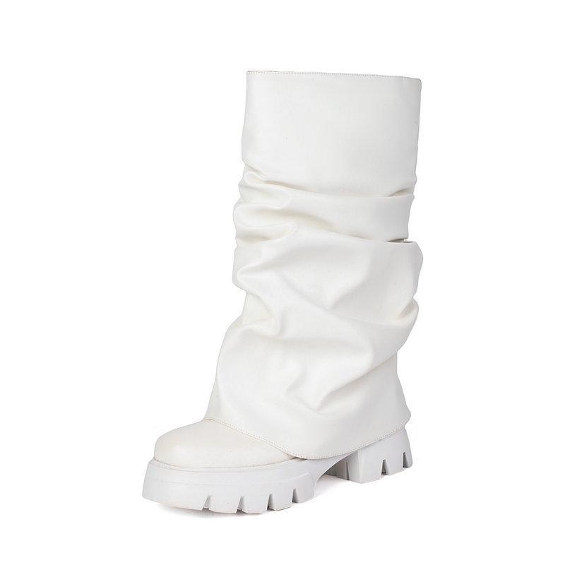 European and American Thick-soled Performances Catwalk Fashion Boots Pleated Skirt Trouser Tube Boots High Heel Large Size High Boots