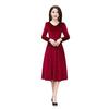 Golden Velvet V-neck Dress, Spring New Long Dress, Embossed Long-sleeved Femininity, Slim and Thin Big Swing Dress