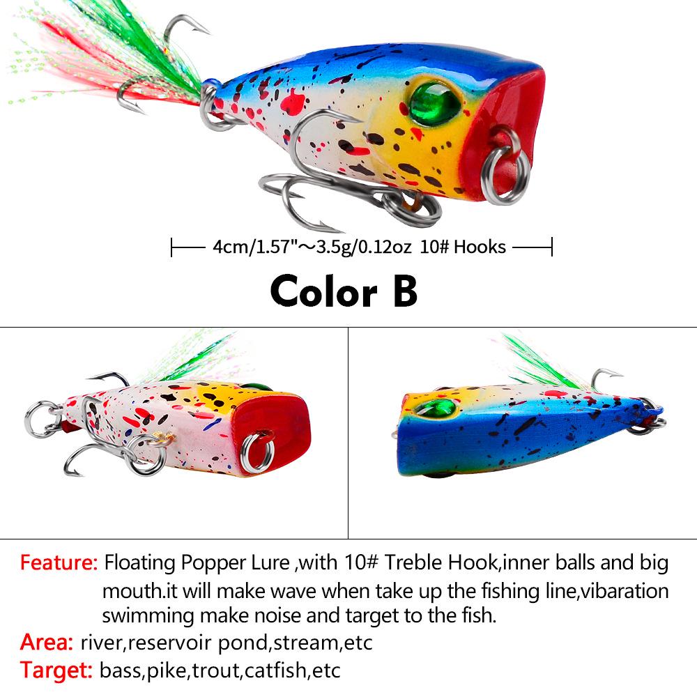 6-Color 4.3cm Mini Feathered Bionic Popper Fishing Lure (4g) DW1059