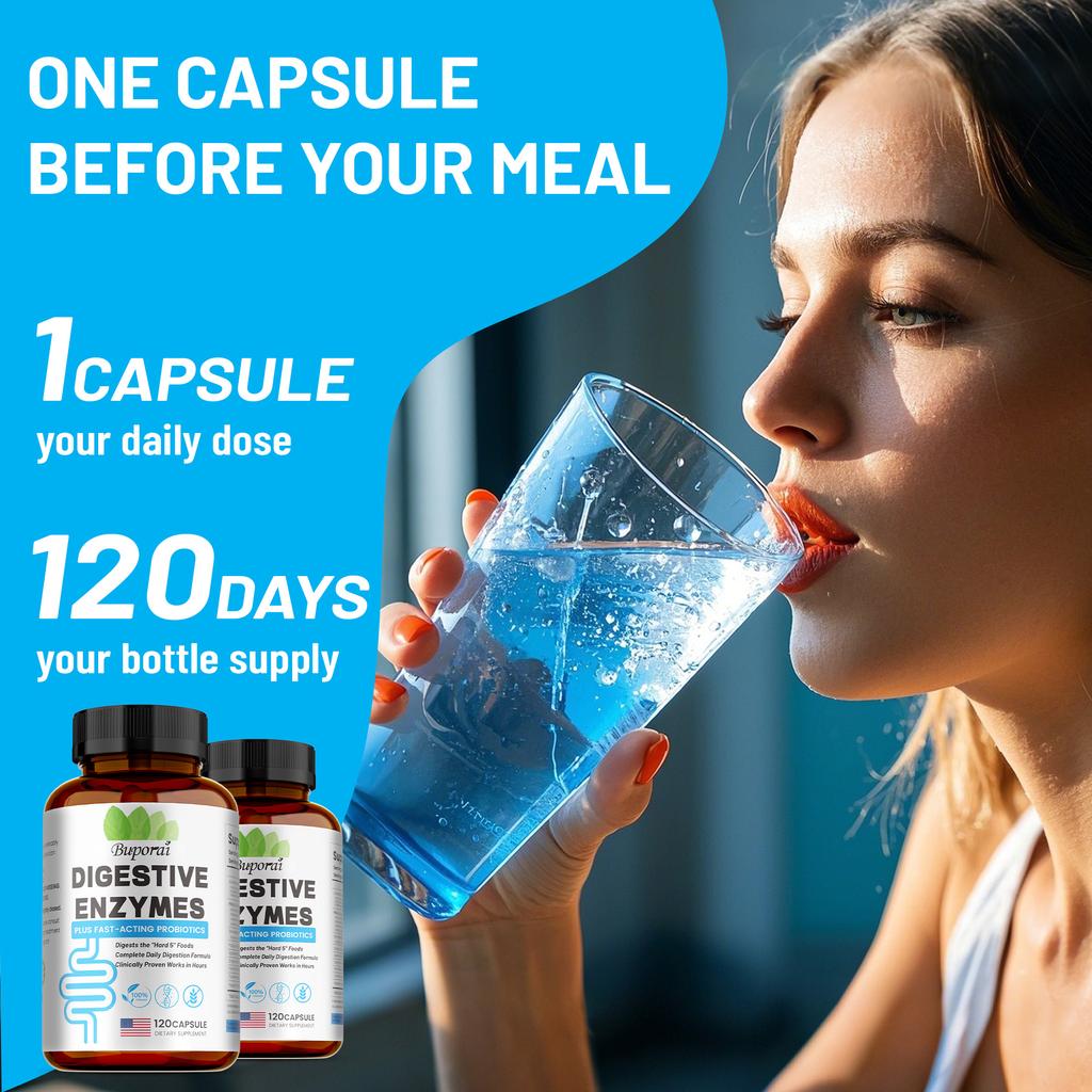 Complex Enzyme Digestive Supplement, Containing Probiotics and Prebiotics, Promotes Gut Health, Relieves Bloating, Suitable for Both Men and Women.