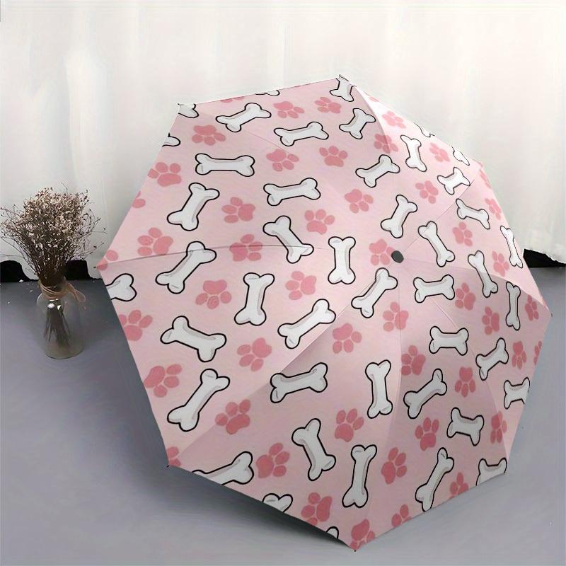 1pc Dog Bone Footprint Pattern Umbrella with Plastic Handle,Suitable for All Seasons Home Travel Outdoor UmbrellaB1855