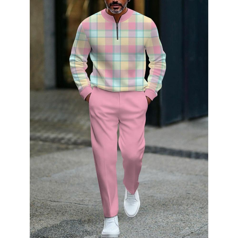 Spring Autumn 3D Printed Fashion Cool Men's Long-Sleeved Sets Half-Zipper Stand-Up Collar Men's Casual Sportswear Two-Piece Set