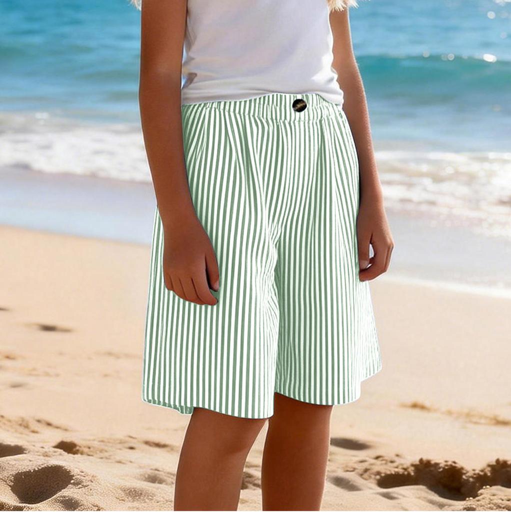 Modische Niedliche Gestreifte Elastische Taille Tasche Lässige Mädchenshorts für Kinder