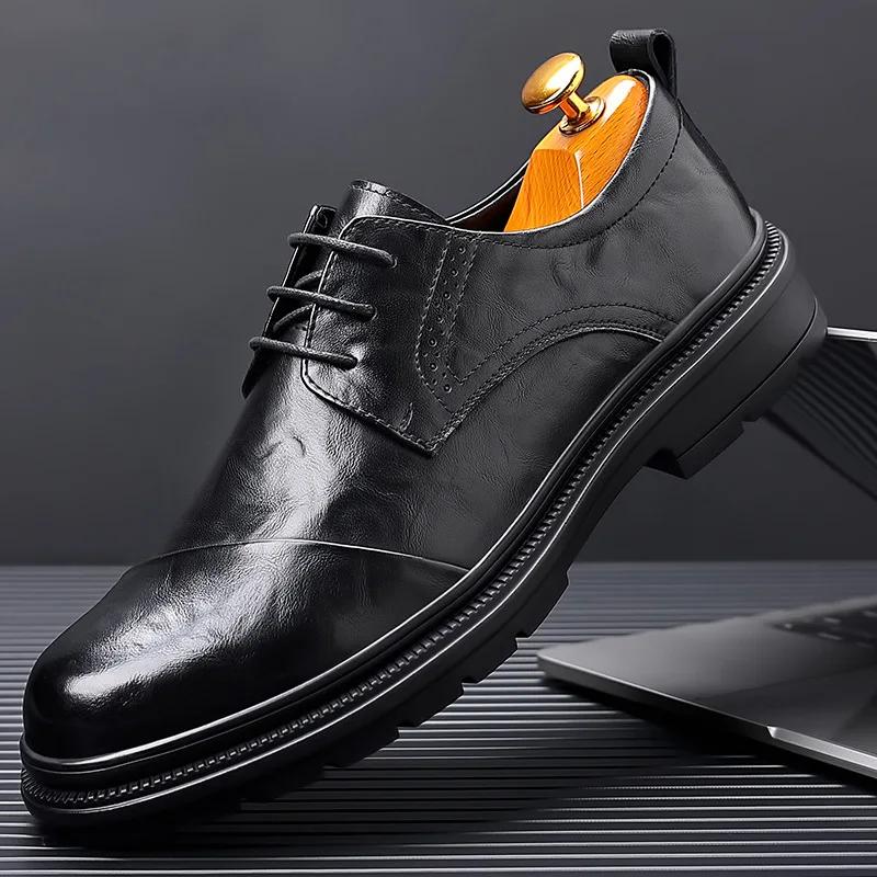 European and American trendy retro style business formal leather shoes 2024 new gentleman brogue versatile leather shoes