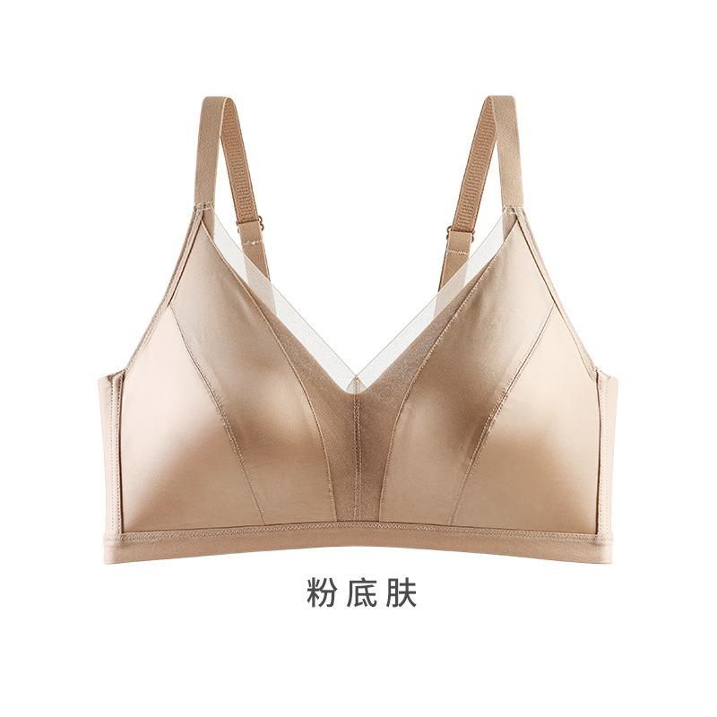 Traceless fashion satin women's big breasts gather natal red underwear pull side close bra cover