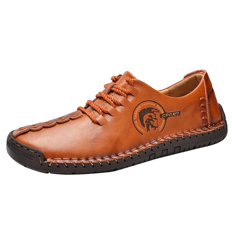 Fashion Handmade Genuine Leather Mens Casual Shoes Fashion Men Loafers Breathable Comfortable Man Round Head Large Size 38 to 48