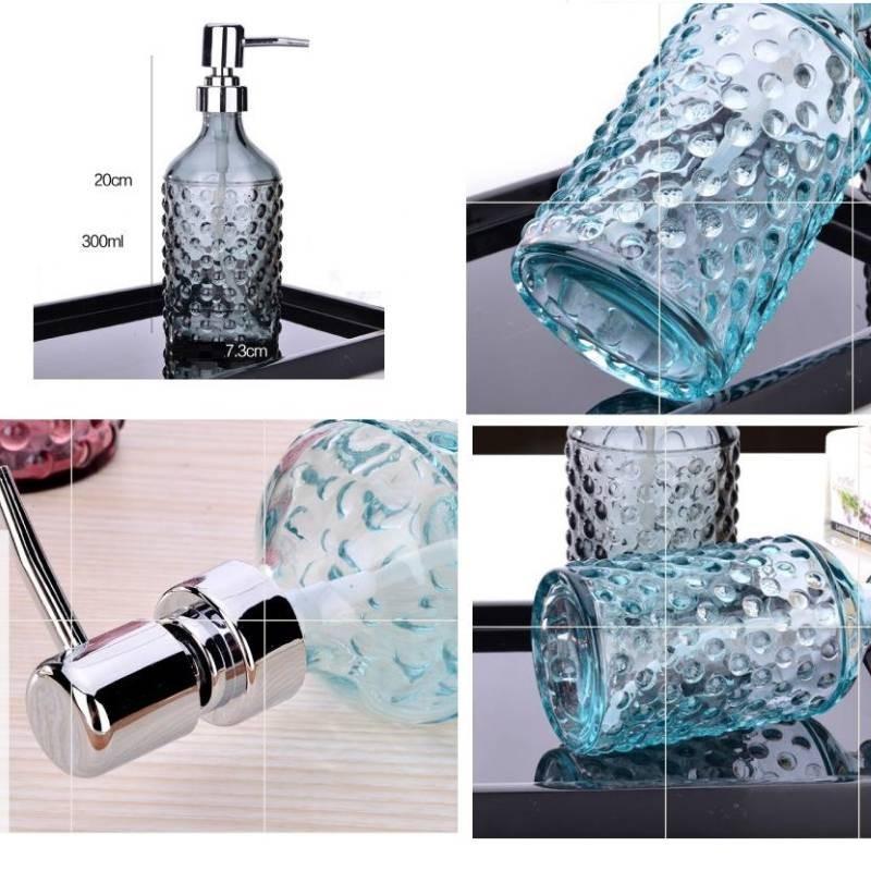 Hand Glass Modern Soap Dispenser 400ml Pump Decorative Embossed Design Household